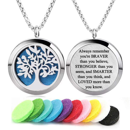 Aromatherapy diffuser necklace with stainless steel Tree of Life locket - full view