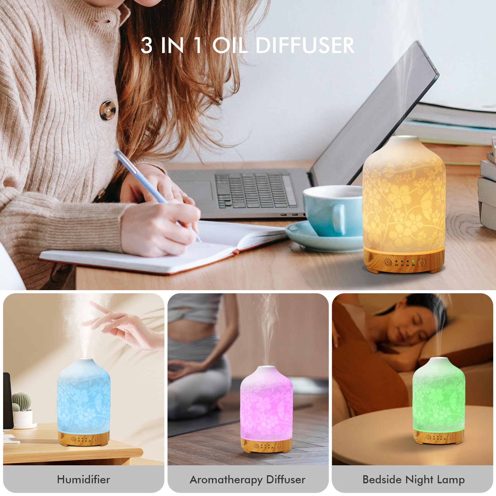 Elegant cherry blossom ceramic essential oil diffuser