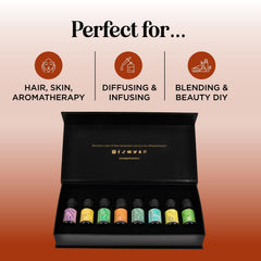 Lavender, tea tree, rosemary, orange, lemon, eucalyptus, lemongrass and peppermint oils