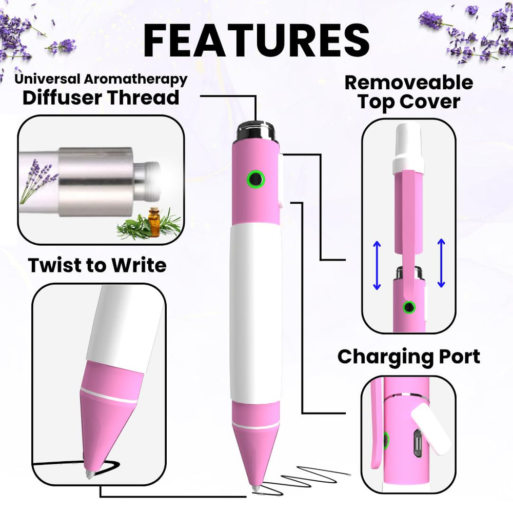 Removable top cover protecting diffuser thread on pink aromatherapy pen