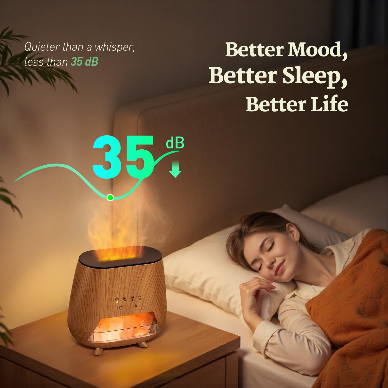 Ultrasonic diffuser emitting cool mist in use