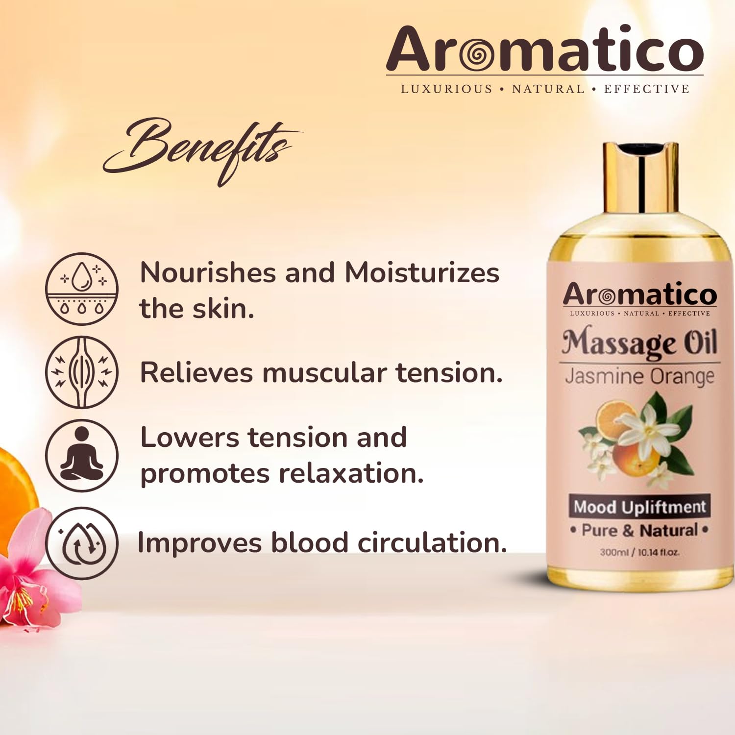 Natural ingredients sourced from jasmine flowers and orange