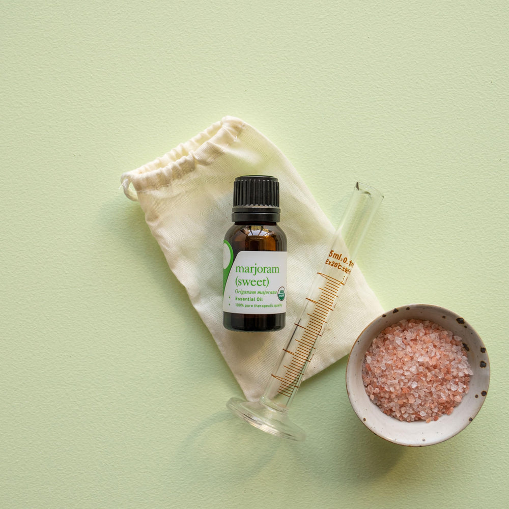 Aromatics International Marjoram Sweet Essential Oil used in a soothing bath blend.