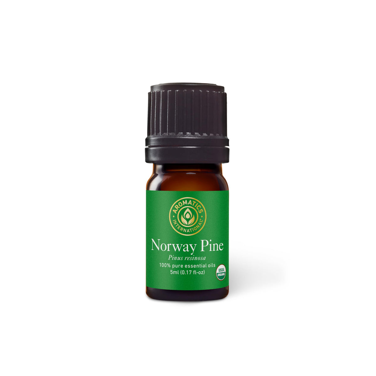 Amber glass bottle of Norway Pine essential oil with dropper