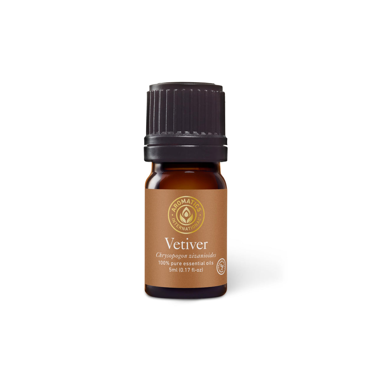 Aromatics International Vetiver oil 5ml bottle for diffusion and mindful use.