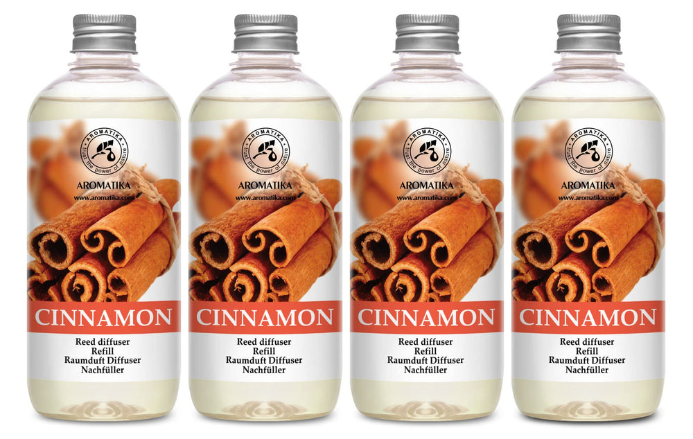 AROMATIKA Cinnamon Reed Diffuser Refill bottle 1 for long-lasting fragrance in living spaces.