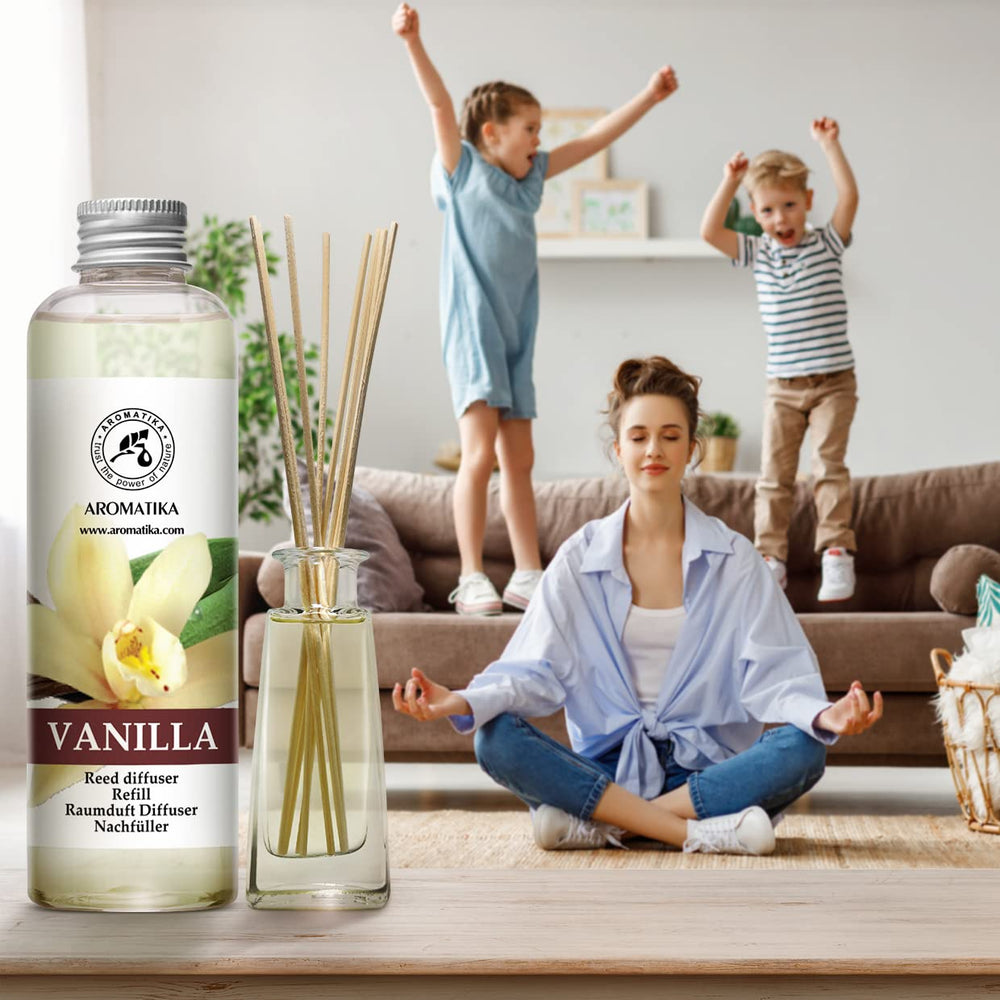AROMATIKA diffuser reeds in a vase delivering continuous fragrance