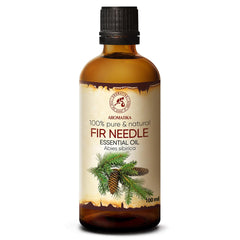 AROMATIKA Fir Needle Essential Oil bottle releasing forest-inspired scent for home fragrance.