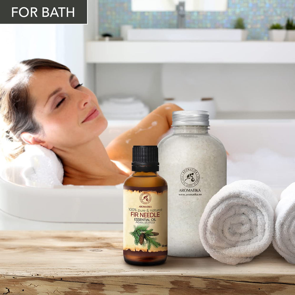 AROMATIKA Fir Needle Oil amber bottle on shelf as a natural essential oil choice.