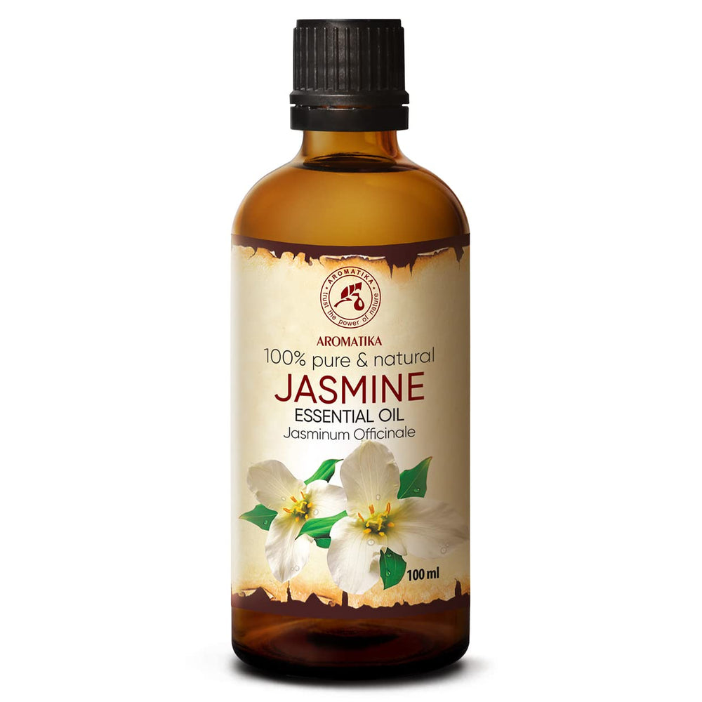 AROMATIKA Jasmine essential oil bottle close-up for mood-enhancing fragrance