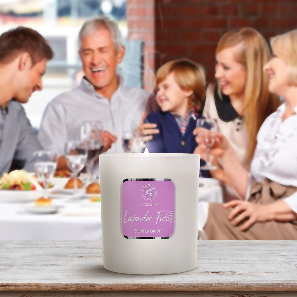 AROMATIKA Lavender Fields burn-time up to 45 hours for lasting fragrance.