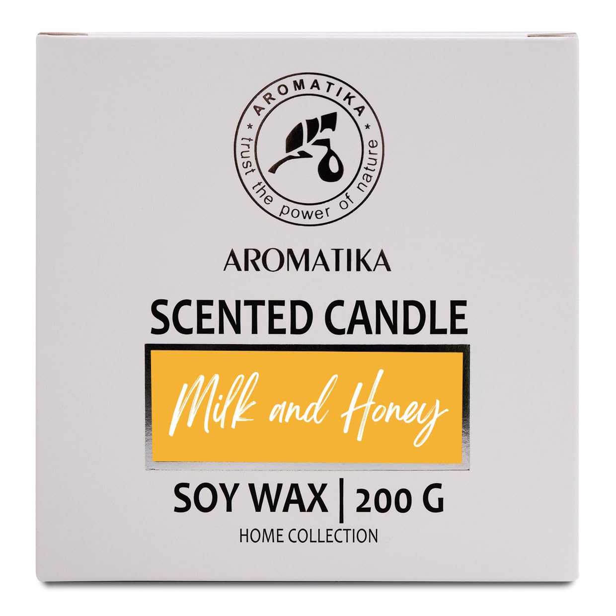 AROMATIKA Milk & Honey candle packaging showcases gift-ready presentation.