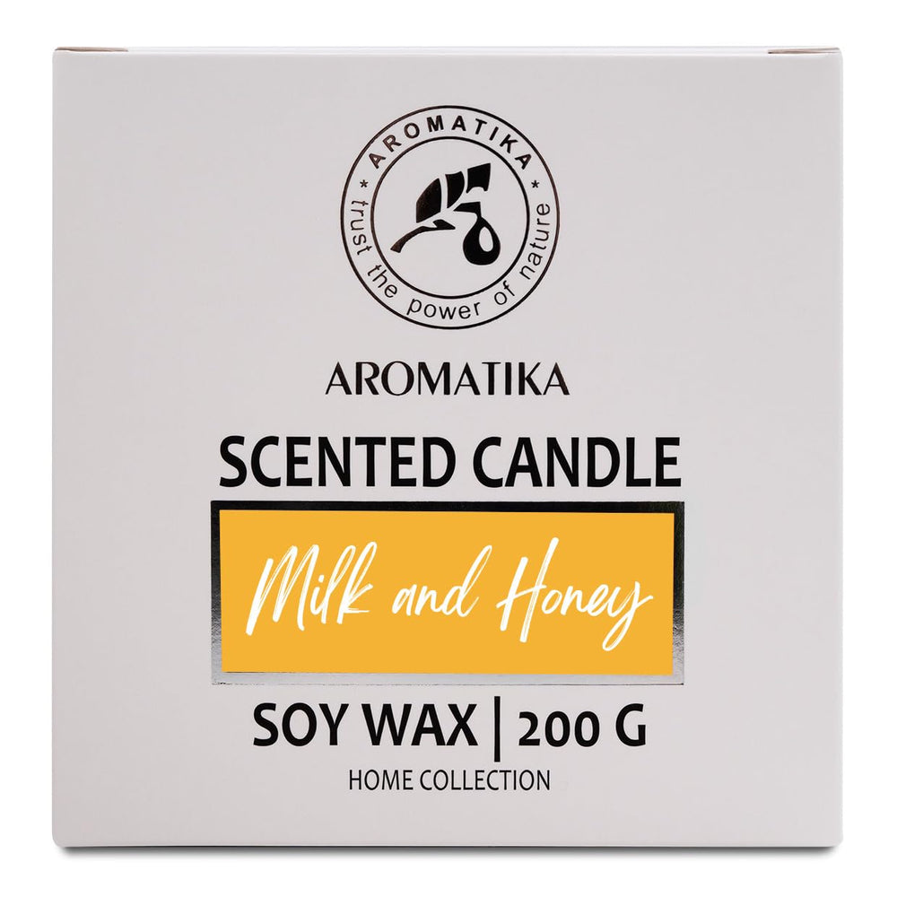 AROMATIKA Milk & Honey candle packaging showcases gift-ready presentation.