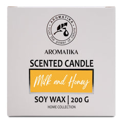 AROMATIKA Milk & Honey candle packaging showcases gift-ready presentation.