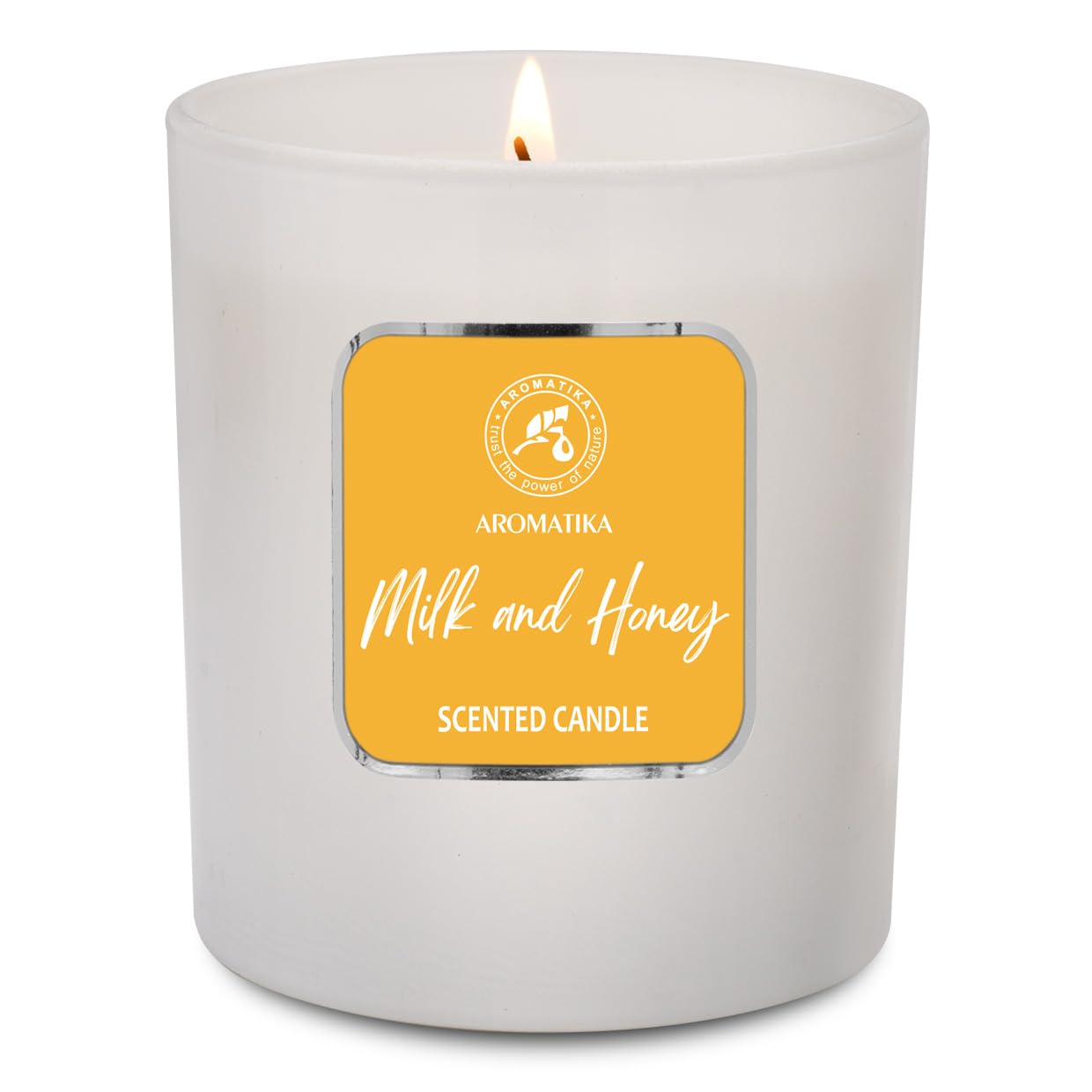 AROMATIKA Milk & Honey soy wax closeup highlights creamy texture and clean burn.