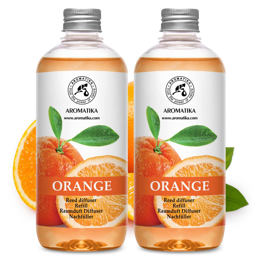 AROMATIKA orange diffuser refills two 500ml bottles ready to pour for long-lasting fragrance