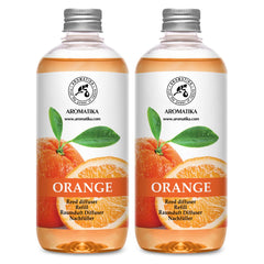 AROMATIKA orange room diffuser refill bottles showing two 500ml containers for home aromatherapy