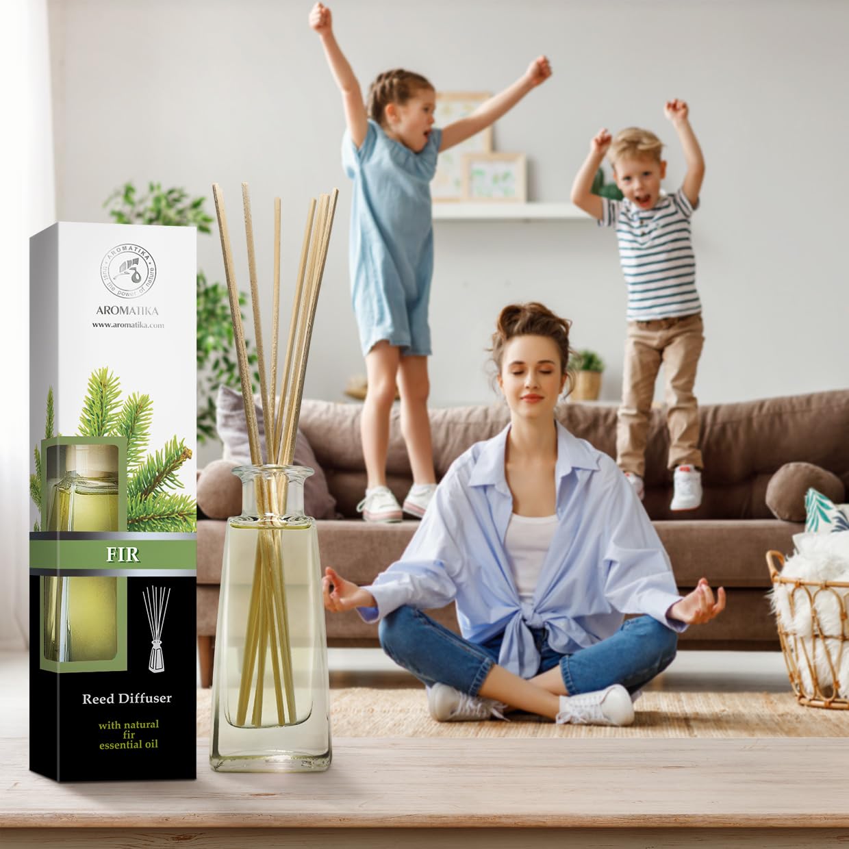 AROMATIKA Pine Reed Diffuser gift set ideal for home or spa-inspired gifting.