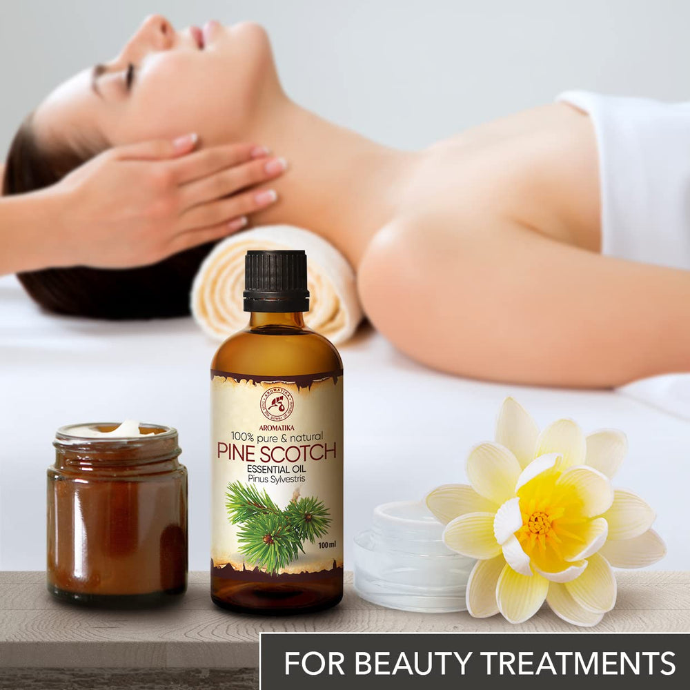 AROMATIKA Pine Scotch Oil massage blend for tension relief.