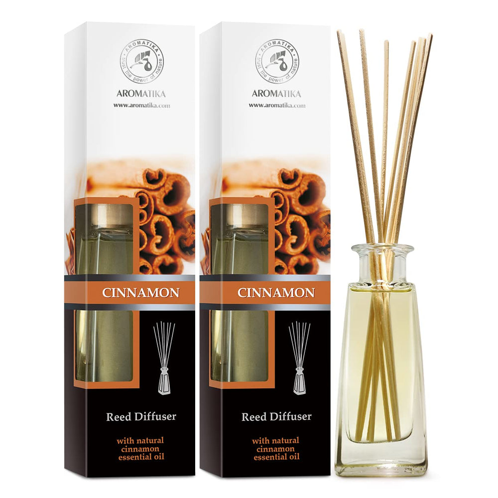 AROMATIKA reed diffuser cinnamon bottle releasing warm inviting scent for cozy spaces