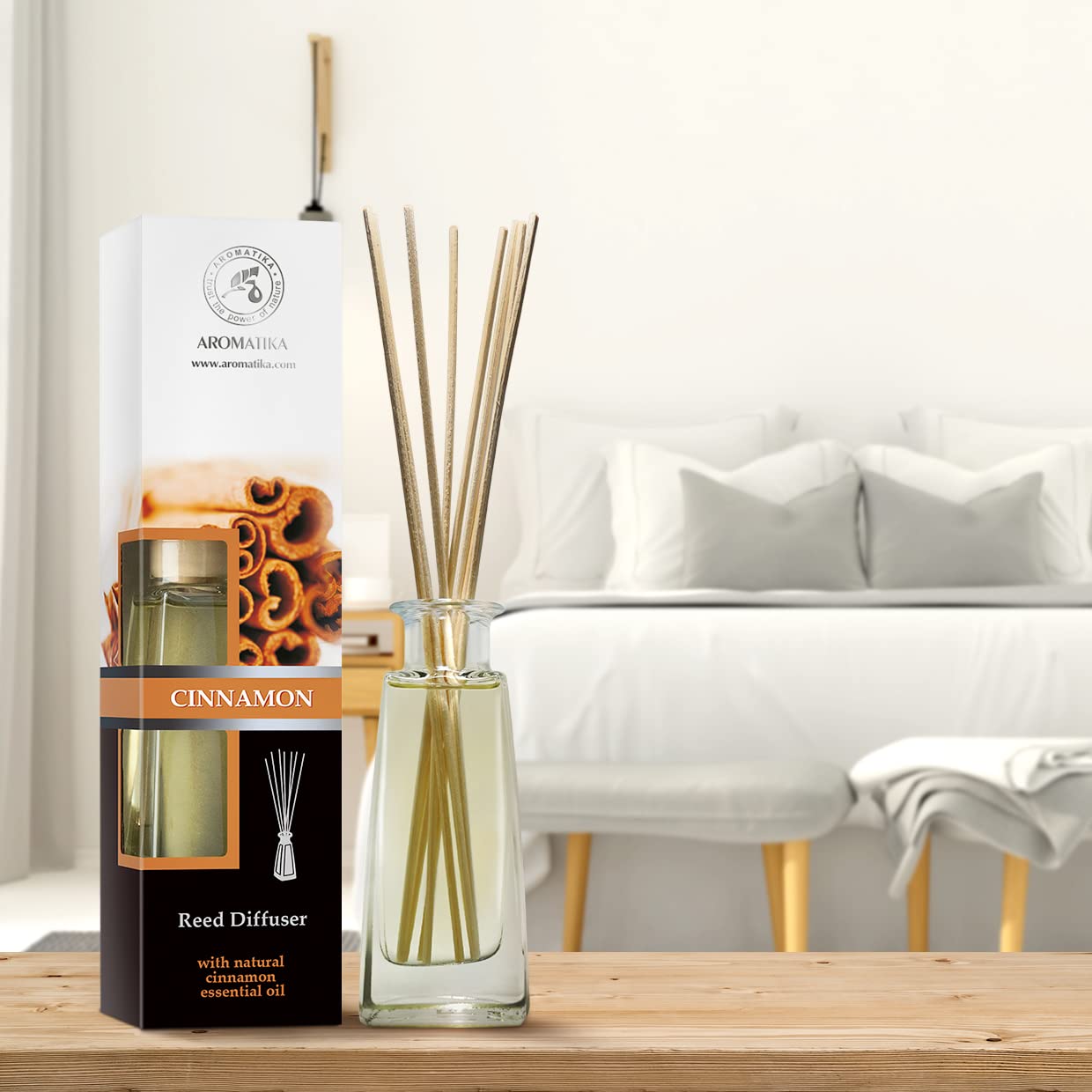 AROMATIKA cinnamon diffuser sticks shown for spreading aroma throughout a room