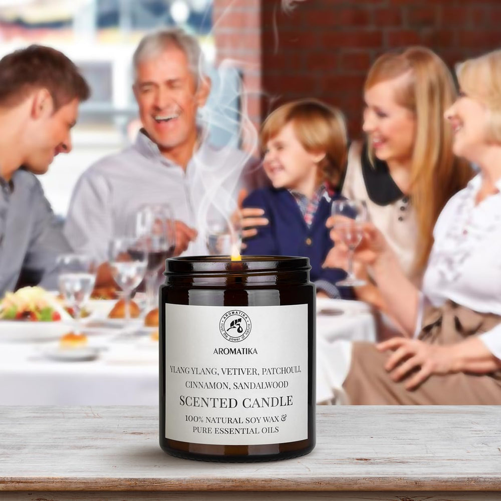 AROMATIKA scented candle burn-time-45h emphasizes long evenings of fragrance.