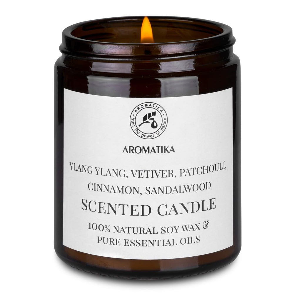 AROMATIKA scented candle soy-wax 150g label-view promises longer-lasting fragrance.
