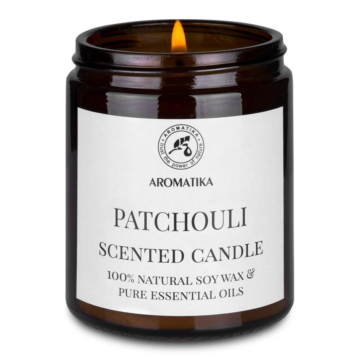 AROMATIKA Patchouli soy wax candle lit glow for cozy evenings