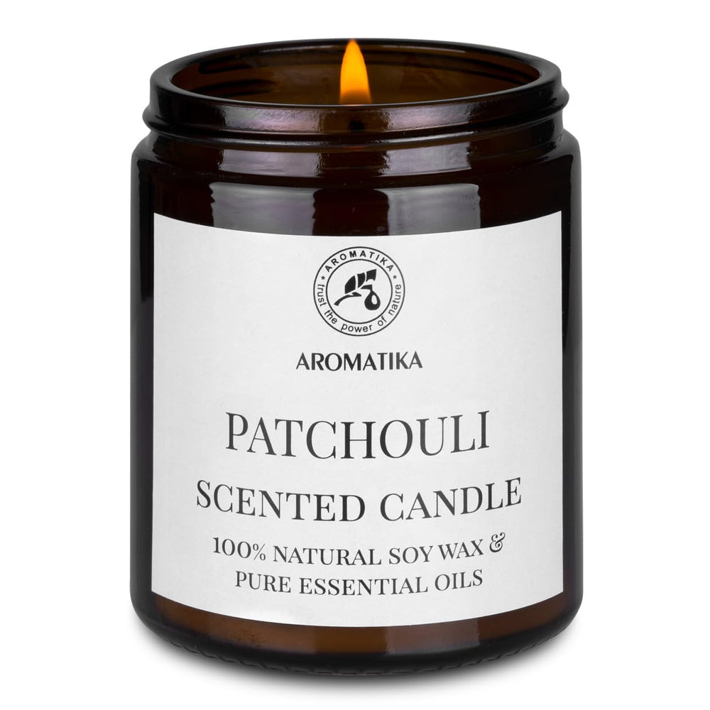 AROMATIKA Patchouli soy wax candle lit glow for cozy evenings