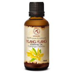 AROMATIKA Ylang-Ylang oil bottle closeup highlighting pure floral notes for aromatherapy.