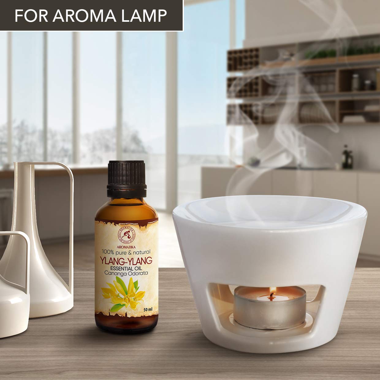 AROMATIKA Ylang-Ylang oil hair-care routine suggests shine and softness.