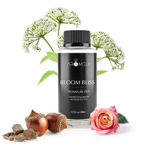 AROMELY Bloom Bliss rose and vetiver aroma for a calming, hotel-inspired space