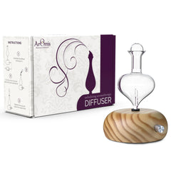 ArOmis glass essential oils nebulizer with hand-blown borosilicate glass reservoir and wooden base