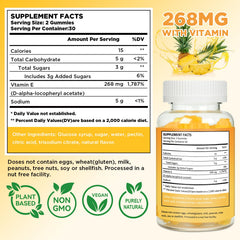 Close-up of gummies showing 268 mg Vitamin E per serving