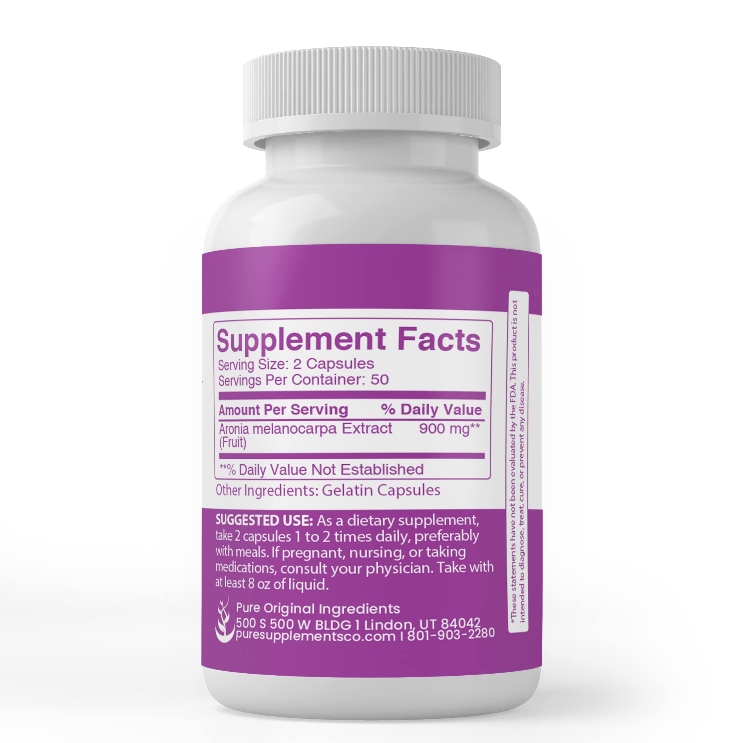 Label shows Pure Original Ingredients Aronia Berry Extract