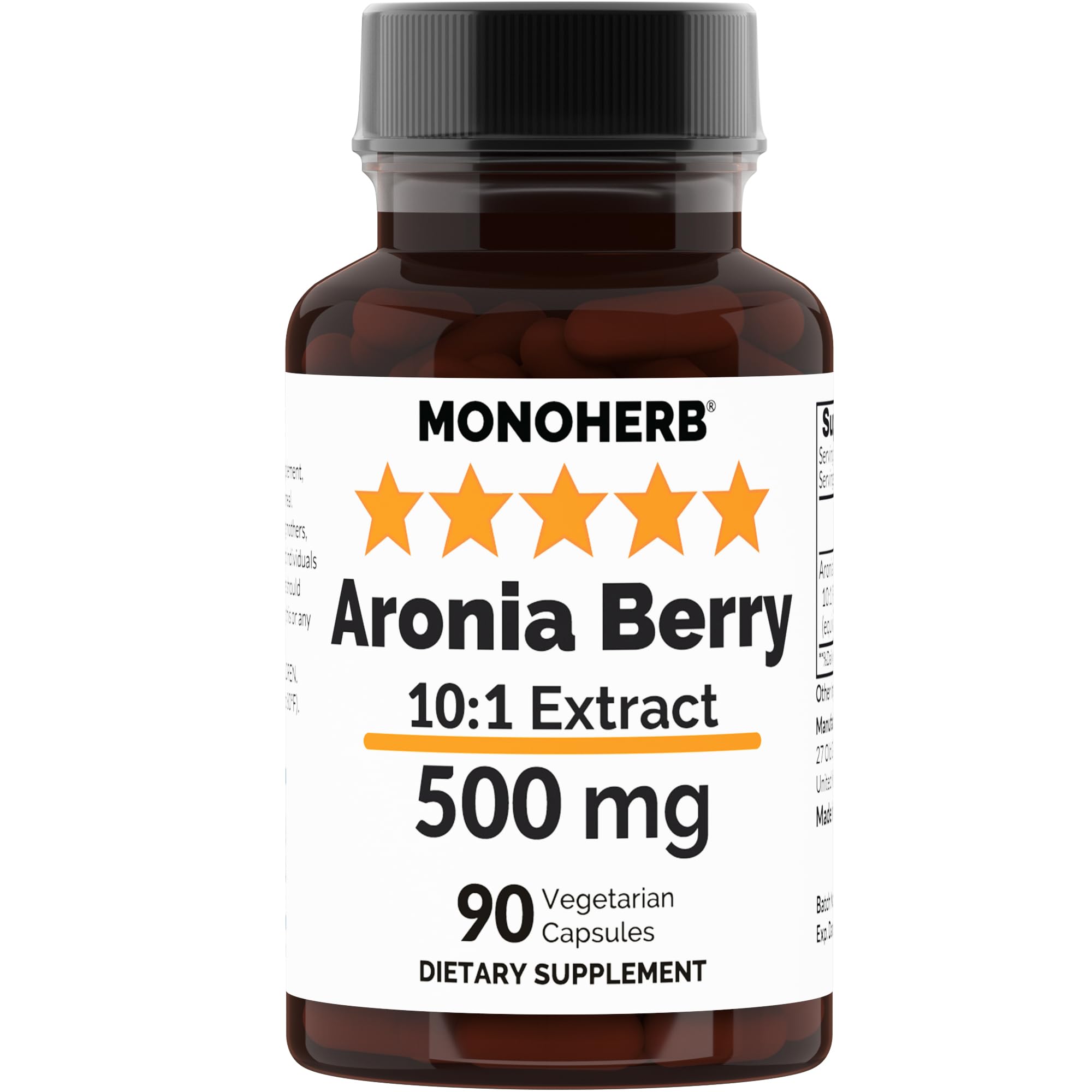 Aronia Berry Extract 500 mg bottle – 90 vegetarian capsules