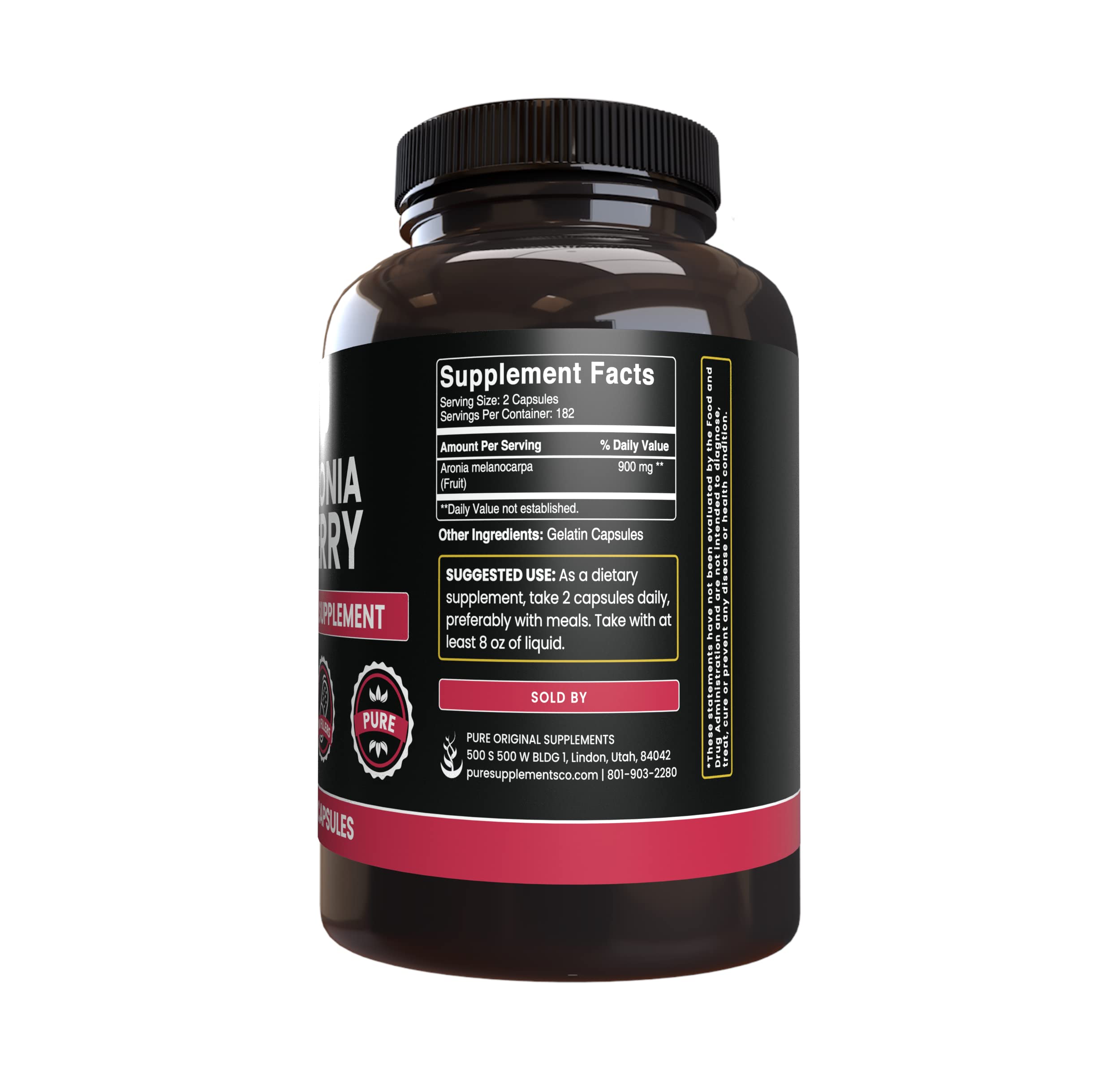 Product label showing Aronia Berry Extract ingredients