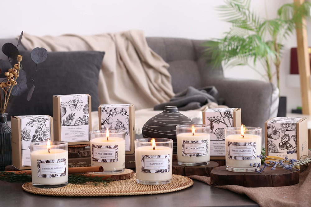 Room ambiance showing Aronica Cotton Candle glow