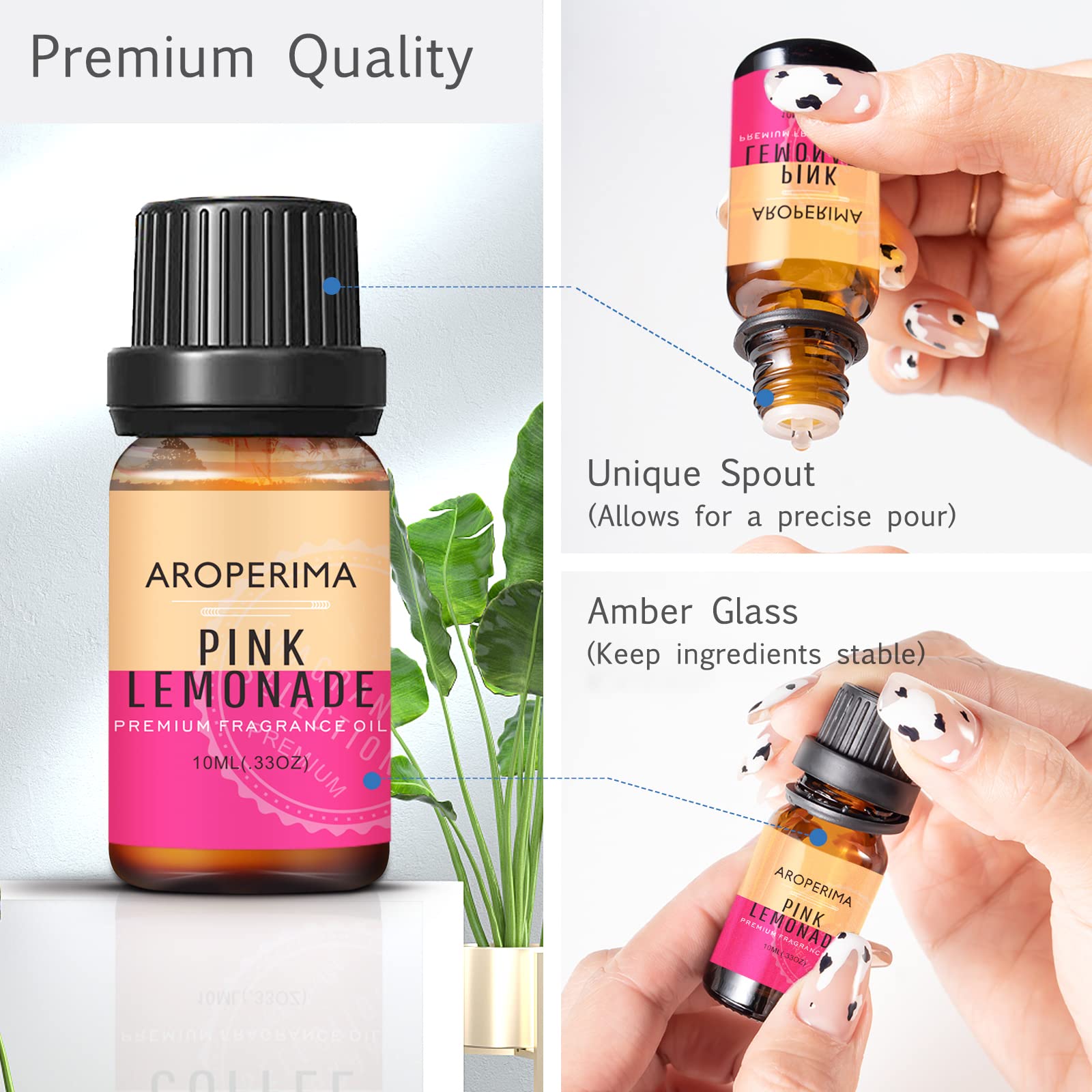 Amber bottle with dropper cap for Pink Lemonade fragrance oil