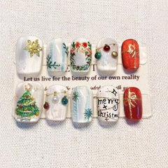 AROVFAM 3D Christmas tree nails in glossy blue enhance party looks