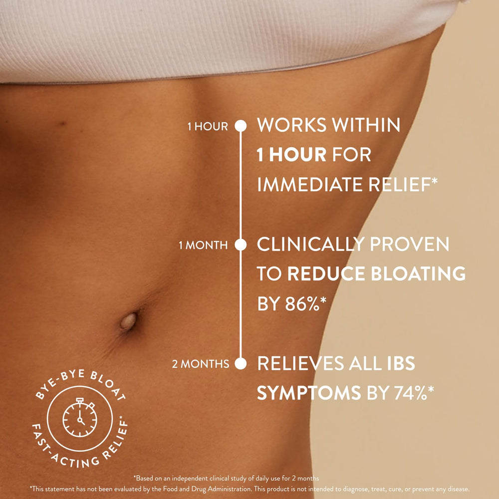 Serving suggestion showing Arrae Bloat capsules after a meal
