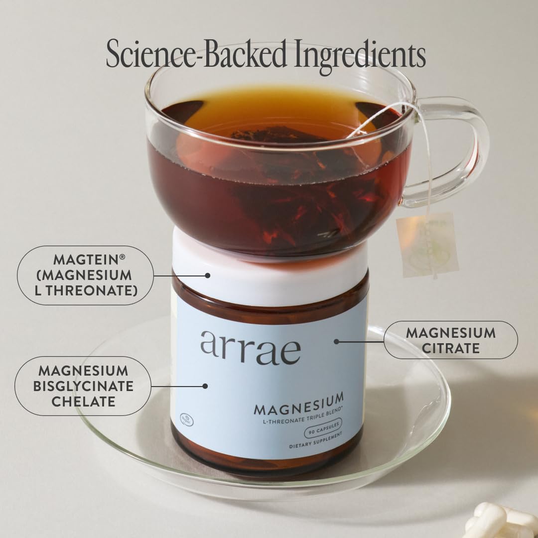 90-capsule bottle of Arrae magnesium supplement