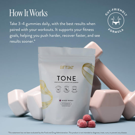 Close-up of Arrae Tone Gummies Berry label