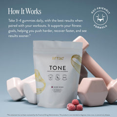 Close-up of Arrae Tone Gummies Berry label