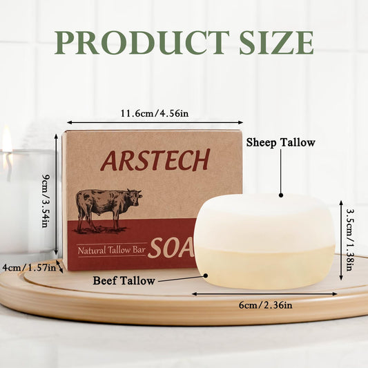 Arstech Beef Tallow Soap Bar close-up shows creamy lather for daily moisture.