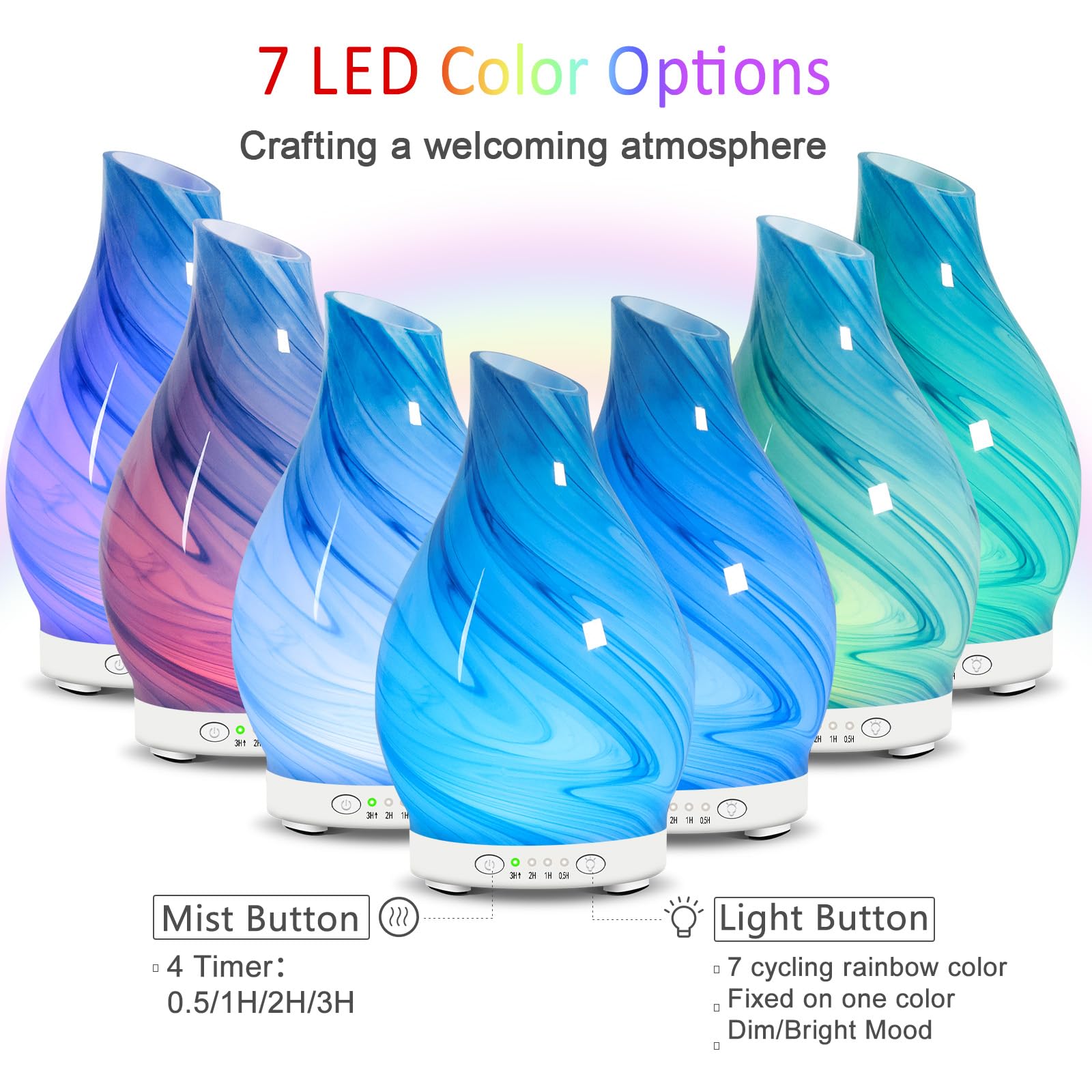 Side view showing art glass design of diffuser