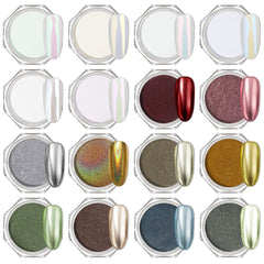 Artdone chrome nail powder kit with white-based powders for mirror effects.