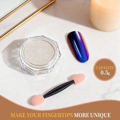 Artdone mirror chrome powder adds reflective glow on glossy top coats for a chic look.