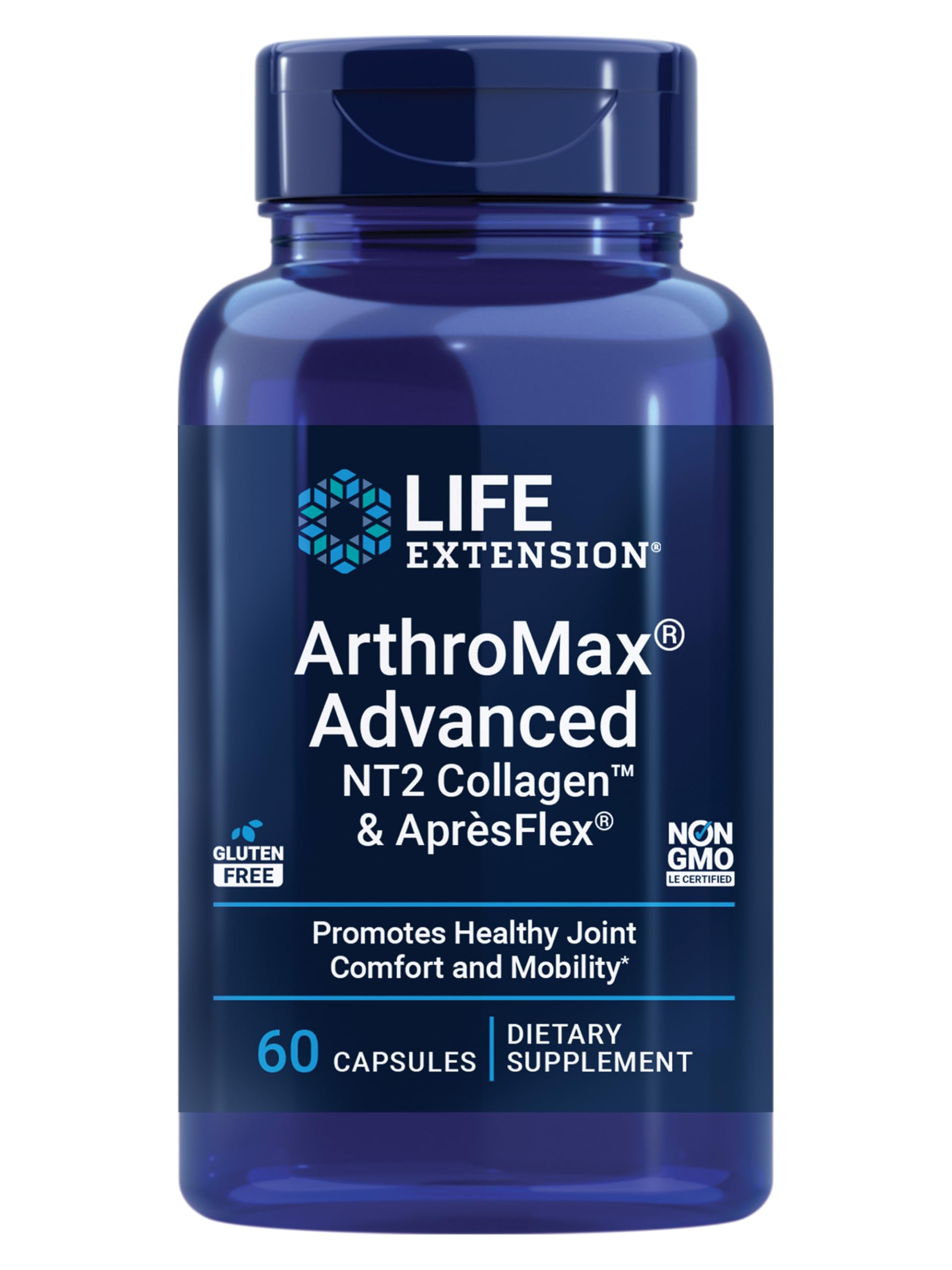 Bottle of Life Extension ArthroMax Advanced NT2 Collagen & AprèsFlex 60 capsules