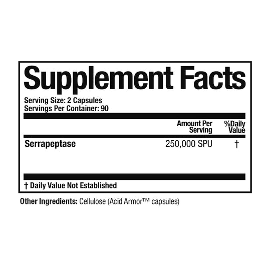 Serretia Serrapeptase packaging with bottle and outer box
